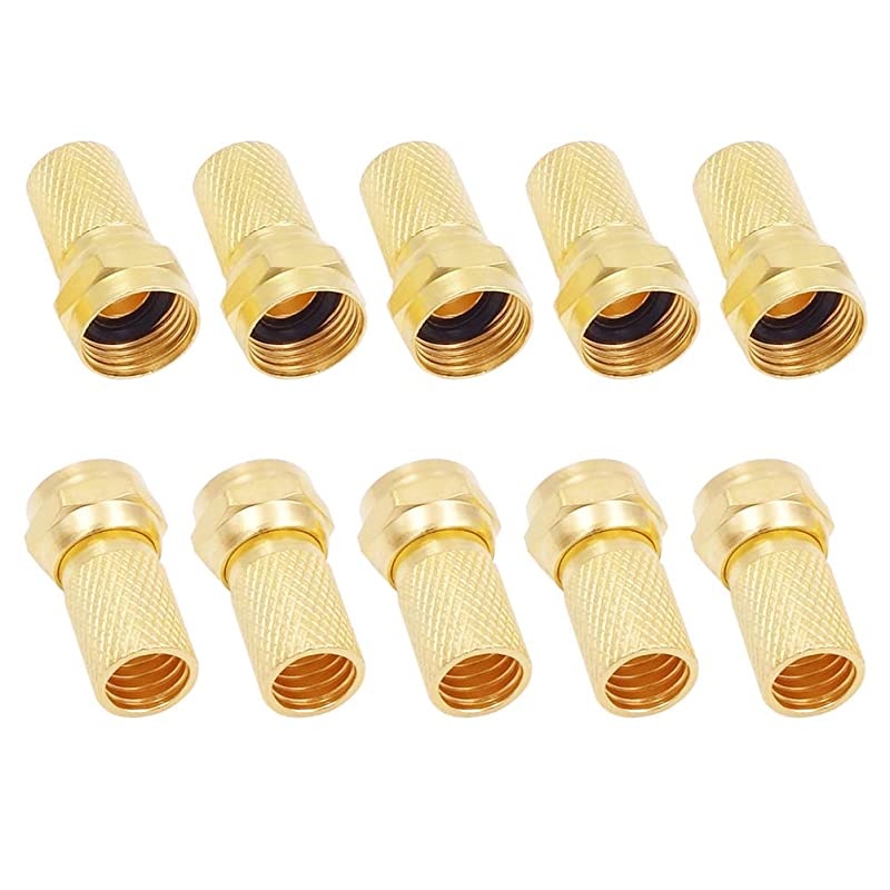 10 Pack Gold Plated RG6 Compression Connectors 75 Ohm Screw F Type Coax Coaxial Adapter Plug Fitting for Digital Audio Video TV Satellite Antenna Cable Cord