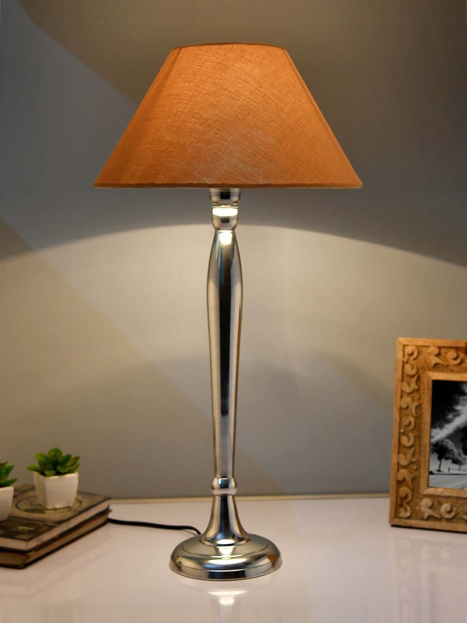 Homesake Silver Royal Ovoid Chrome Lamp with Golden Shade (Bulb Included) - Set of 1