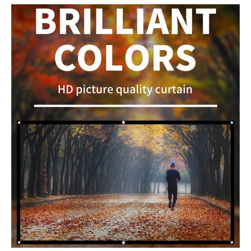 Aibecy Projection Screen 16:9 HD 4K Movie Screen Curtain Foldable Portable Anti-Crease Projector Screen with Stick Hooks for Indoor Outdoor Home Theater Office Presentation Support Front & Rear