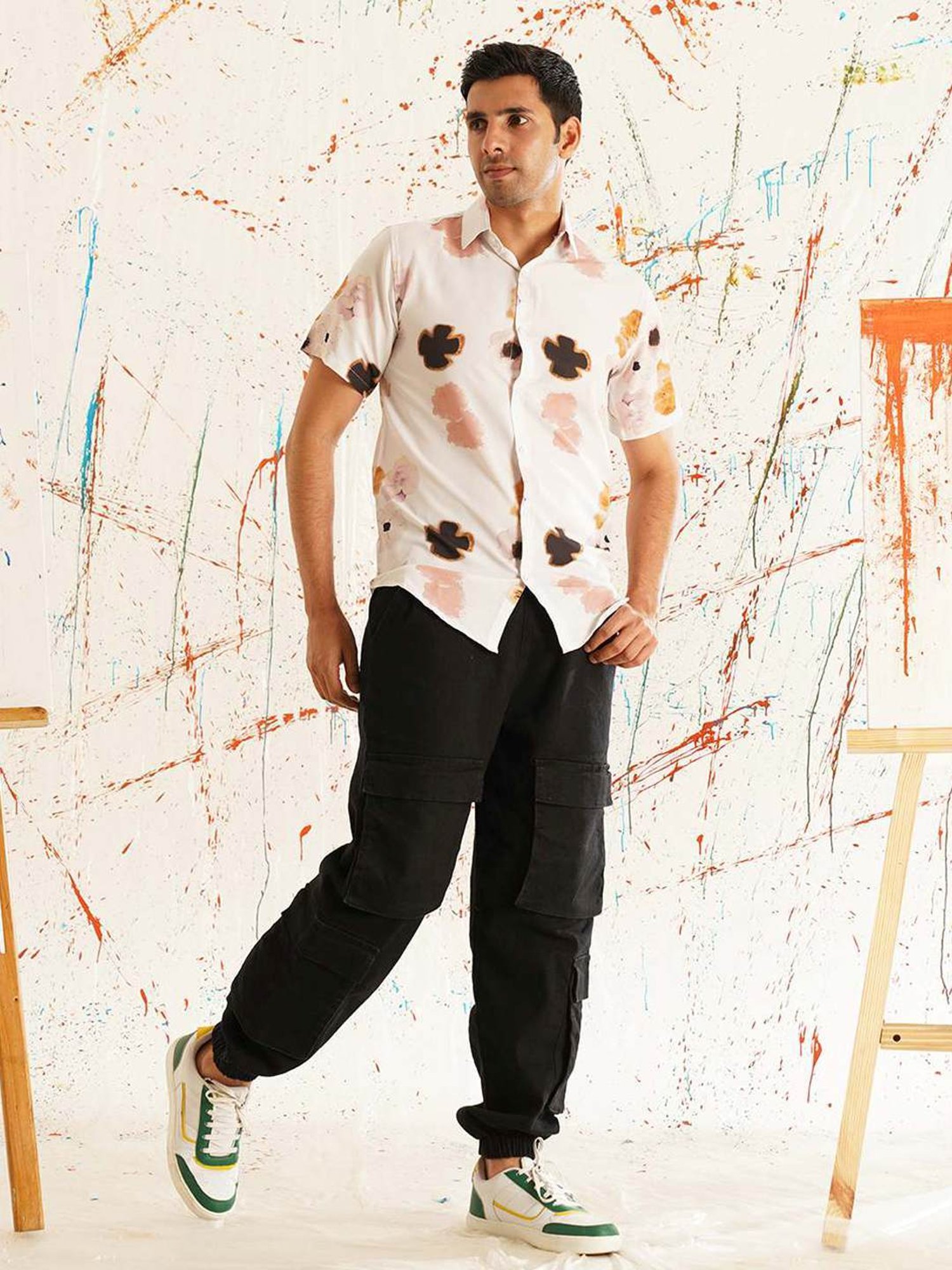 Indian Needle Peach Regular Fit Floral Print Shirt