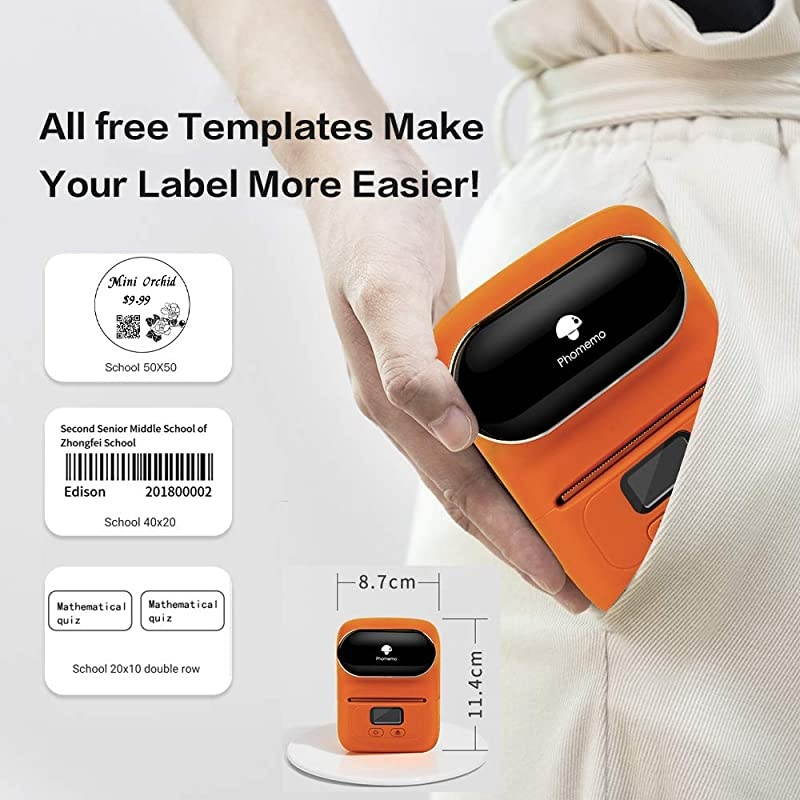 M110 Label Maker Portable Bluetooth Thermal Label Printer Apply to Clothing Jewelry Retail Mailing Barcode and More Compatible for Android amp iOS System Orange