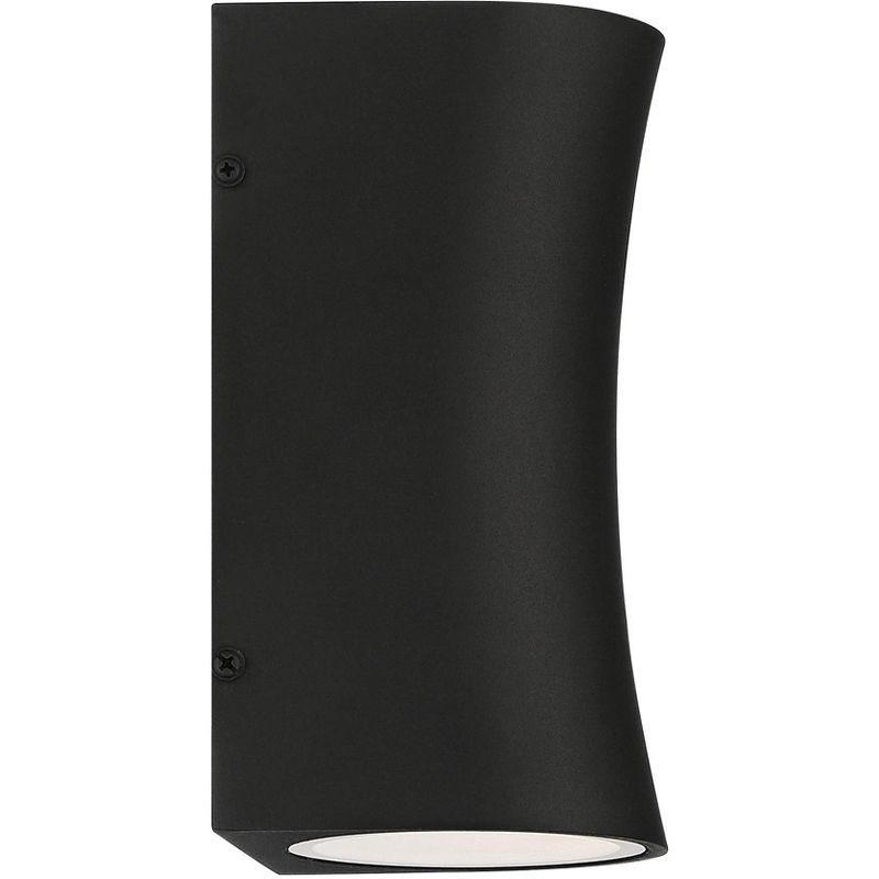 Possini Euro Design Modern Outdoor Wall Sconce Fixture LED Textured Black 8" Round Sanded Glass Up Down Exterior House Porch Patio