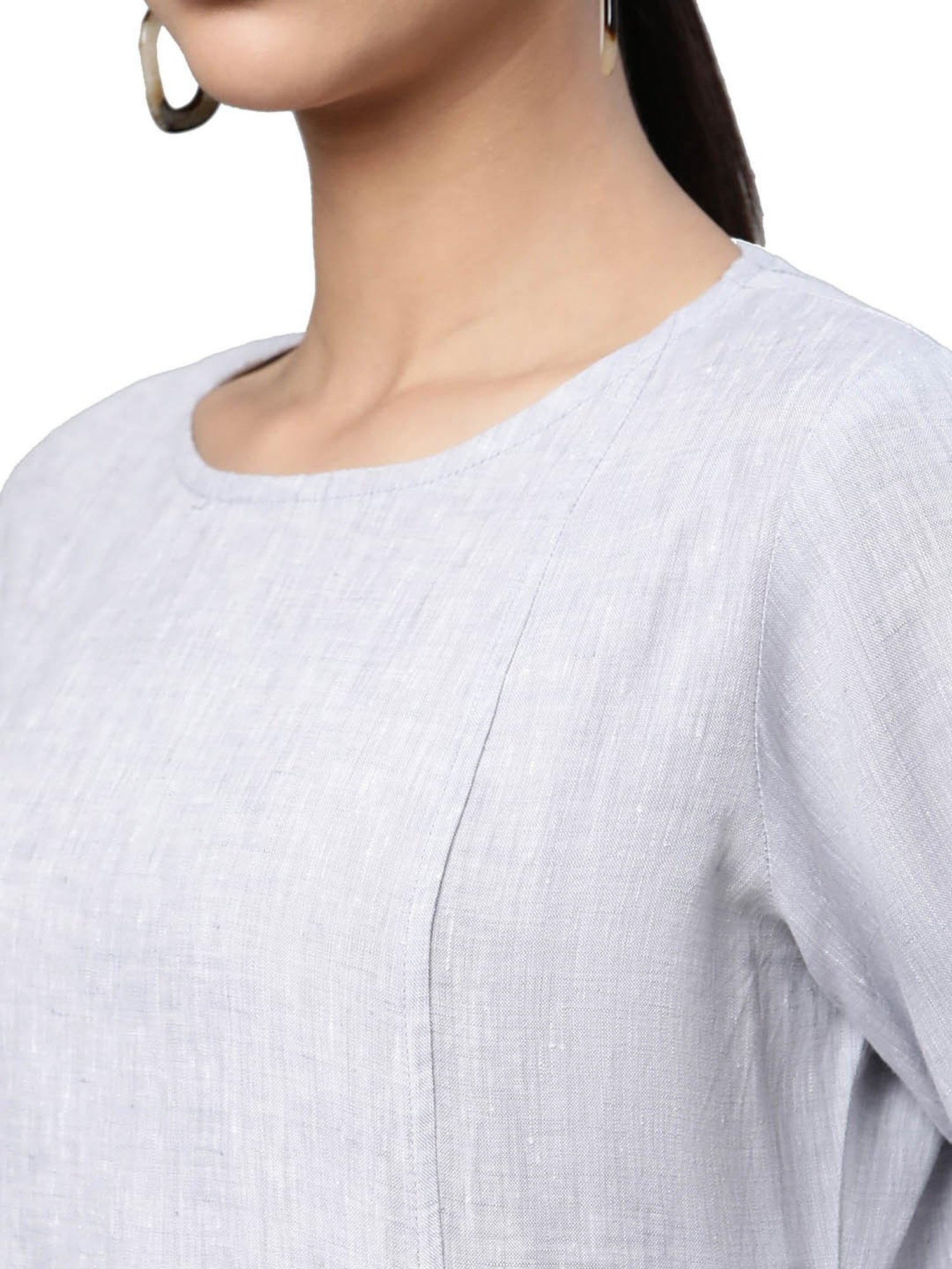 Linen Club Woman Grey Straight Kurta