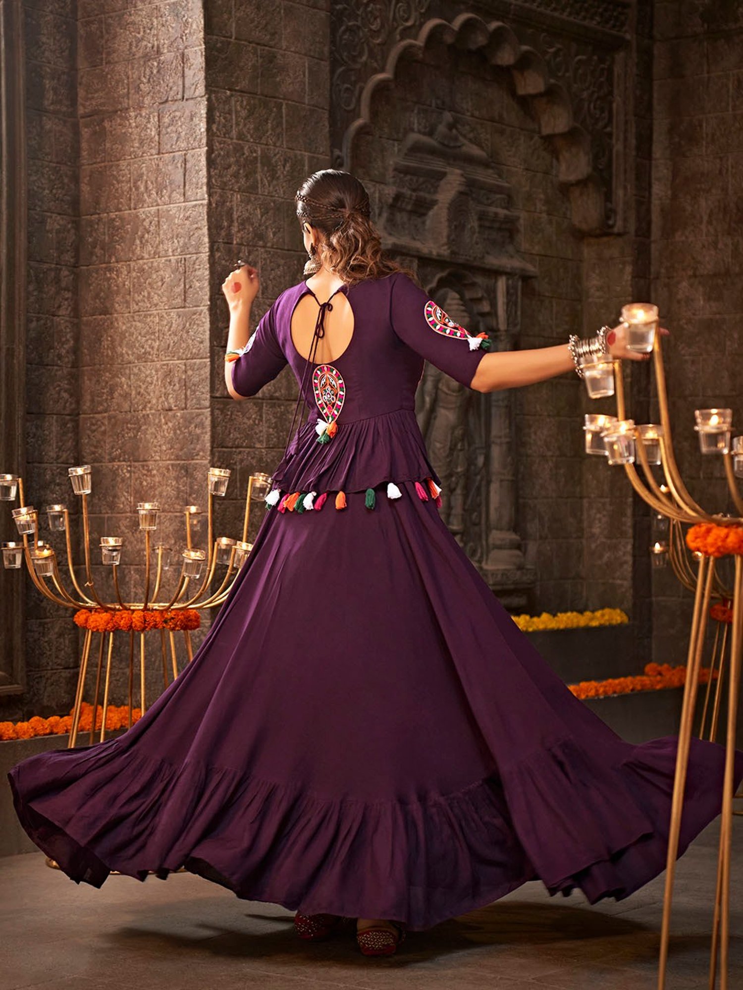 SHUBHKALA Purple Embroidered Lehenga Choli Set With Dupatta