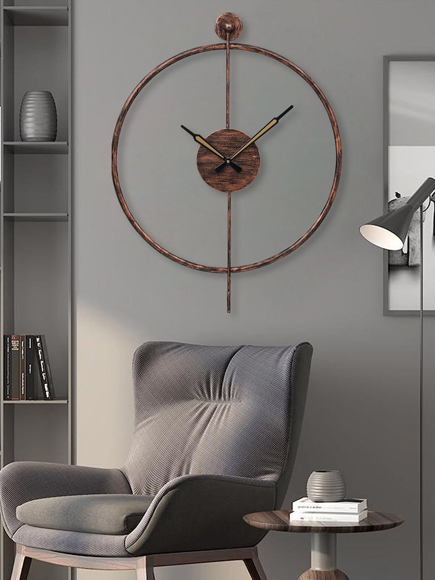 CHRONIKLE Classic Round Black & Copper Rose Gold Iron Wall Clock