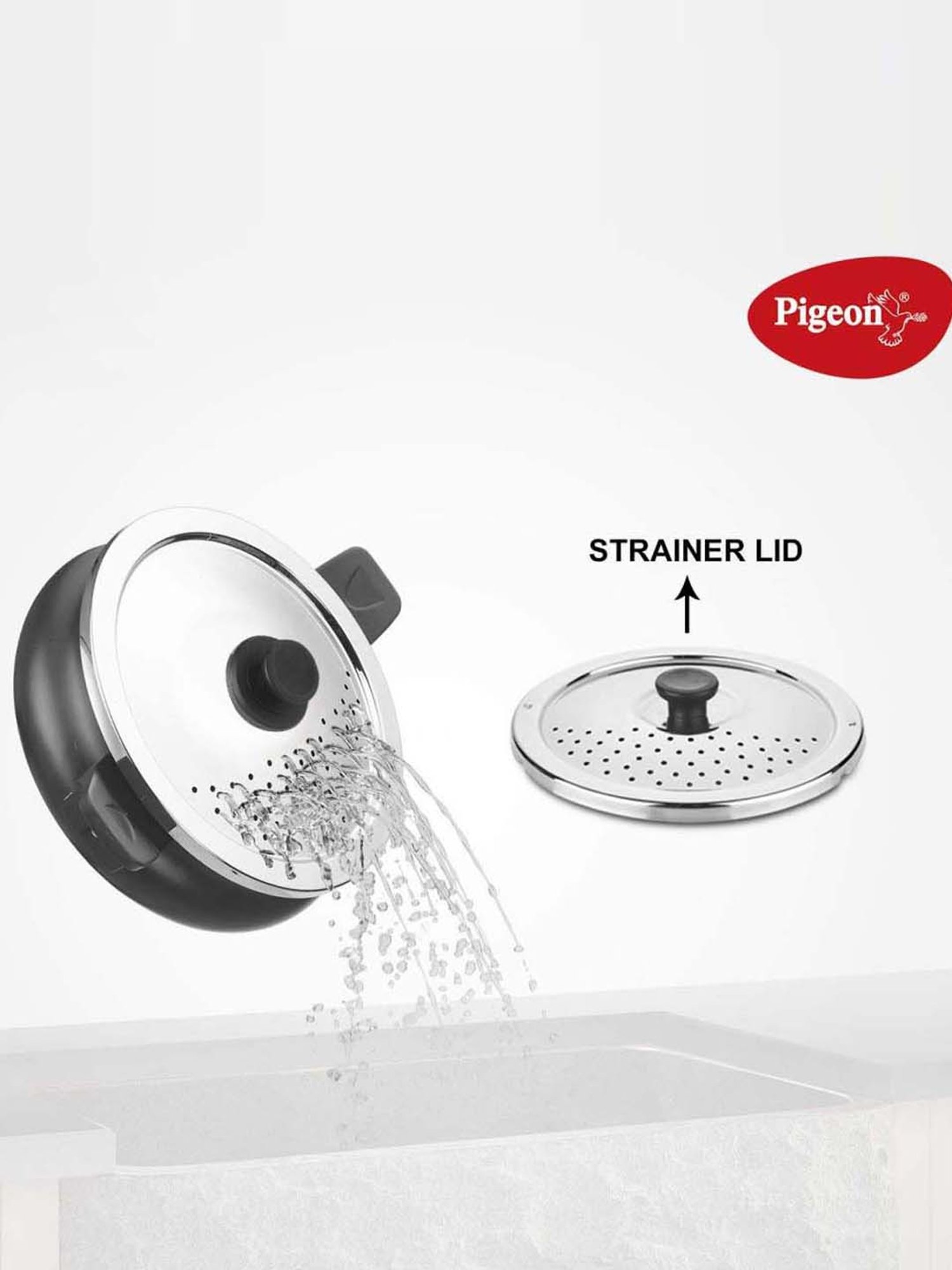 Pigeon Black Aluminium 29 cm Induction Friendly Pressure Cooker With Lid & Strainer (3 L) - Set of 2