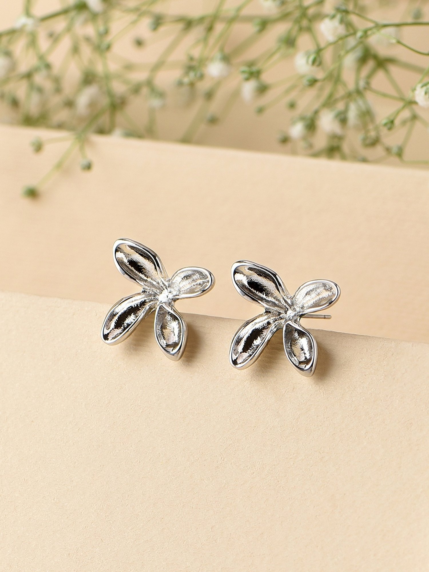 ToniQ Floral White Stud Earrings for Women