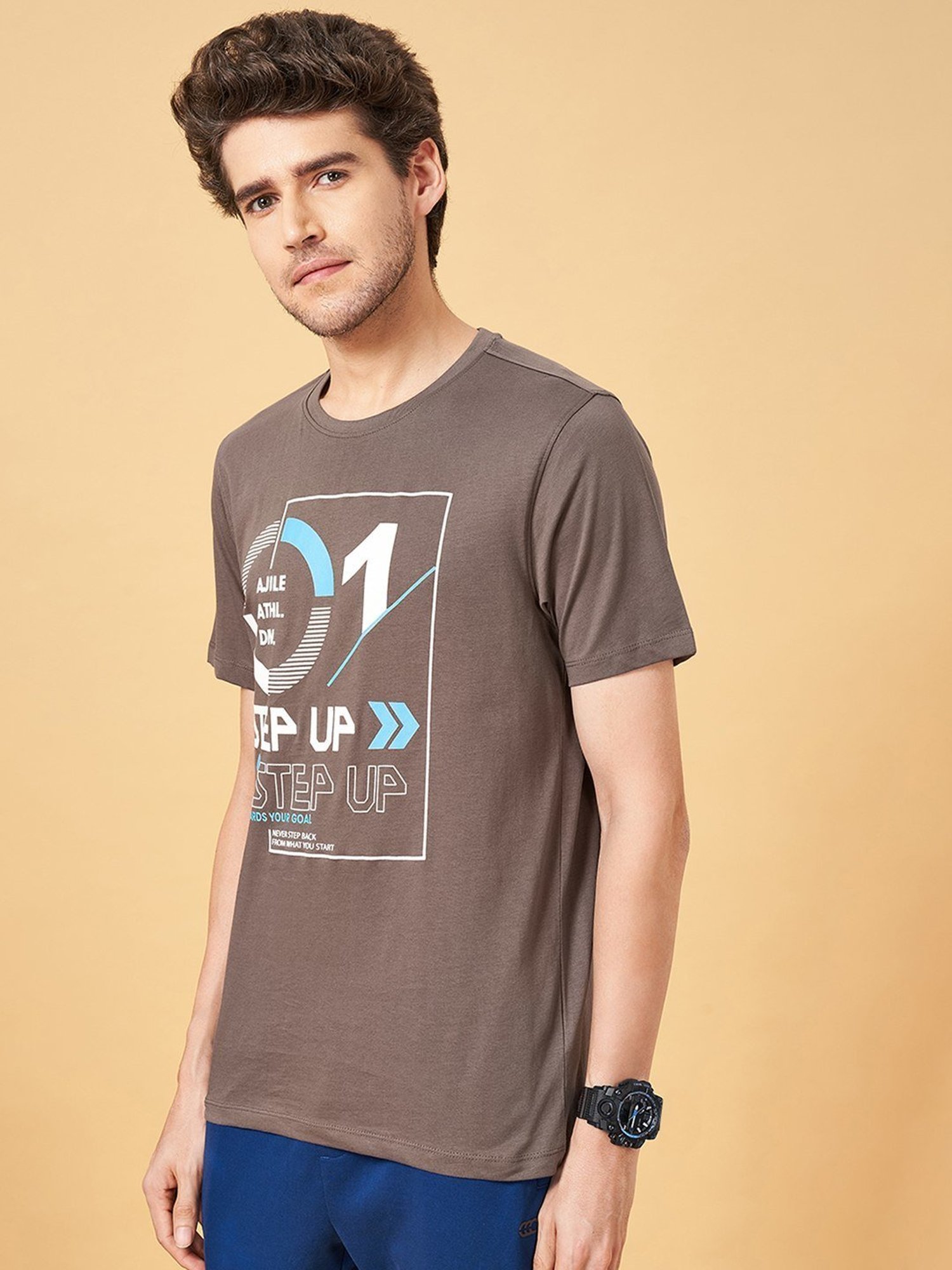 Ajile By Pantaloons Steel Grey Slim Fit Printed T-Shirt