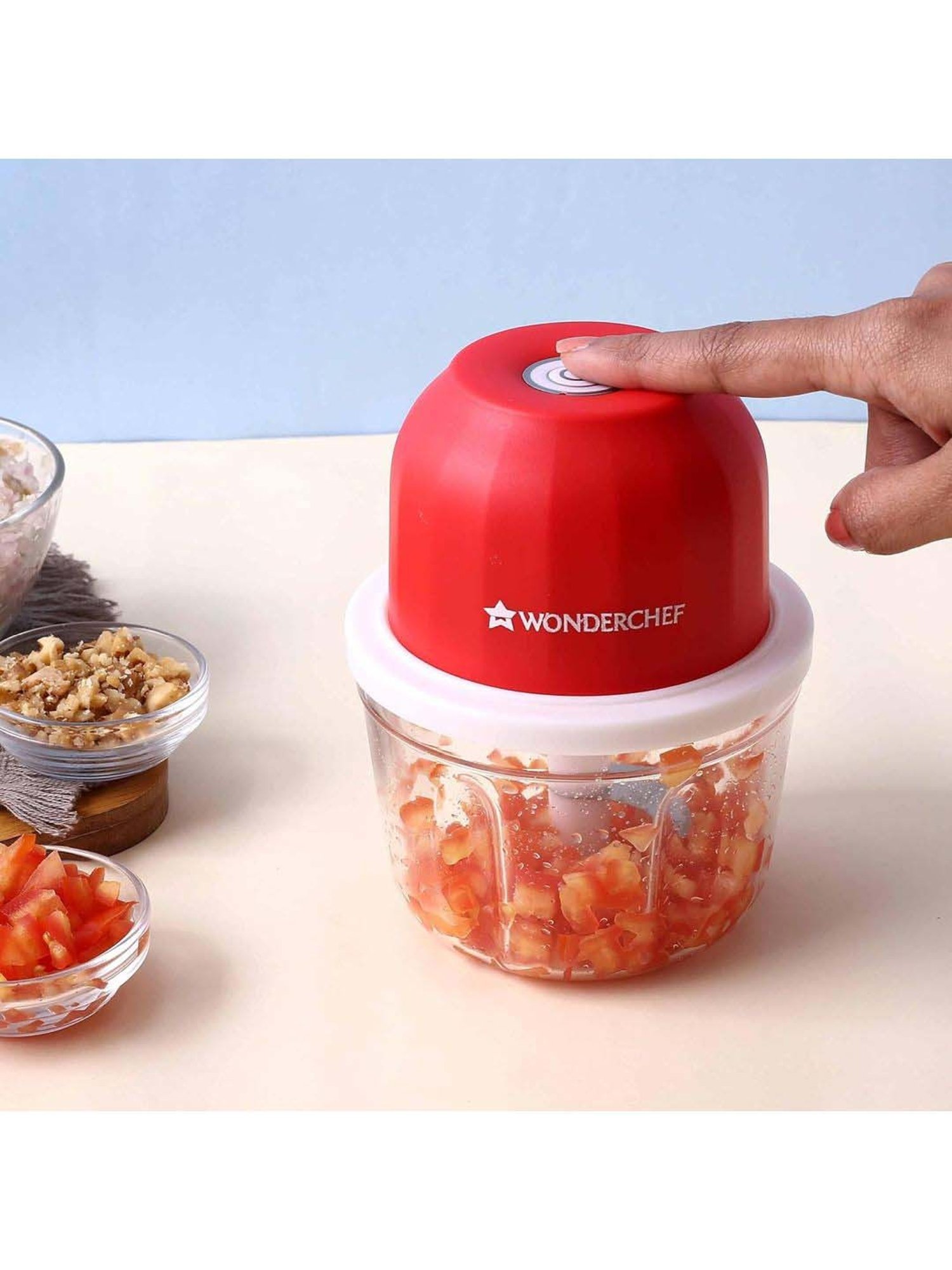 Wonderchef Zippy Rechargeable Wireless 30W Electric Cordless Chopper (350ML, Red & White)