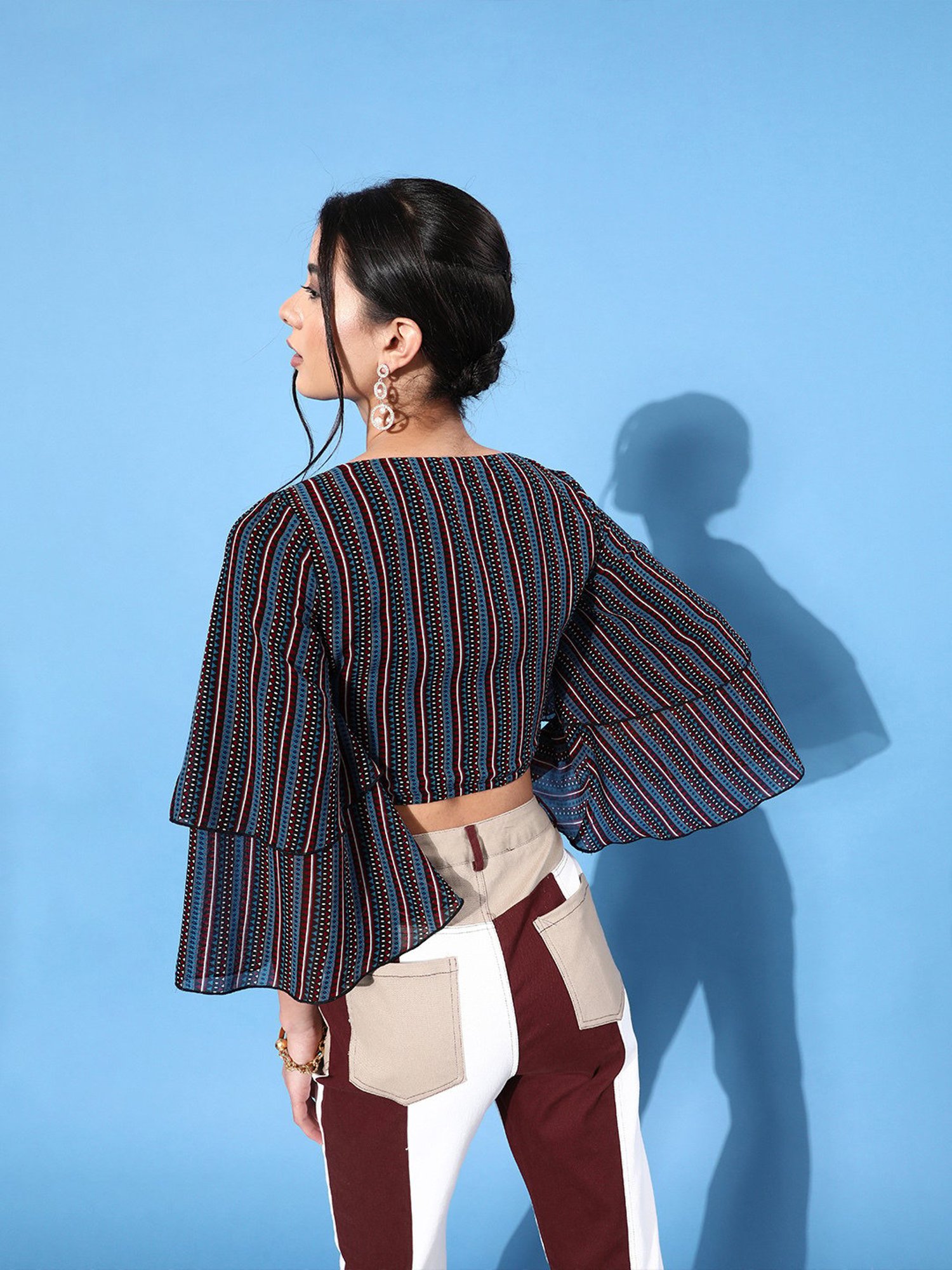 KASSUALLY Navy Printed Crop Top