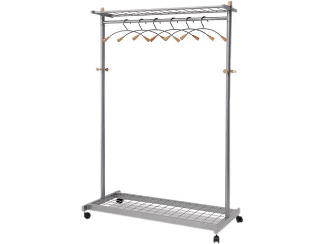Alba PMLUX6 Two-Sided, Two-Shelf Coat Rack, Six Hangers/Six Hooks, Chrome, Mahogany