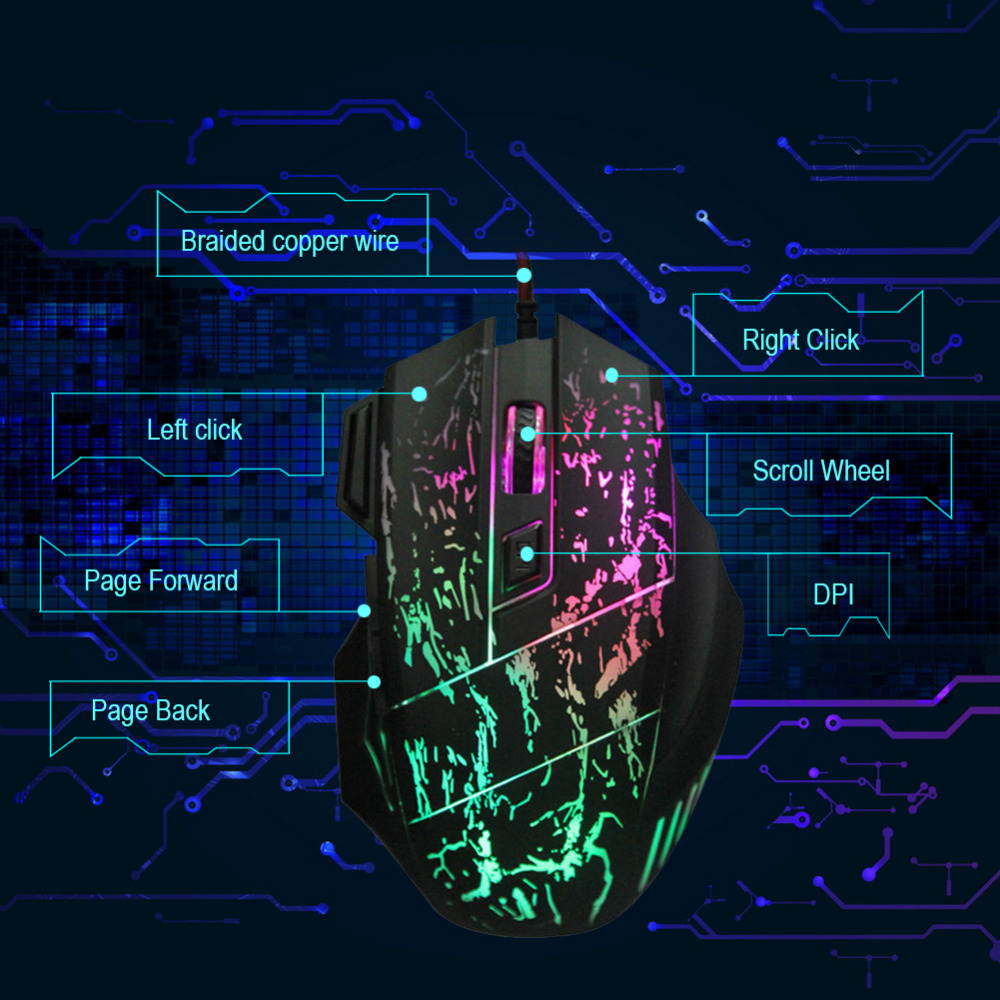 7 Buttons USB Wired 3200DPI Professional Gamer Mouse Computer Mouse Gaming Mouse For PC Computer 7 Colors LED Optical Mouse