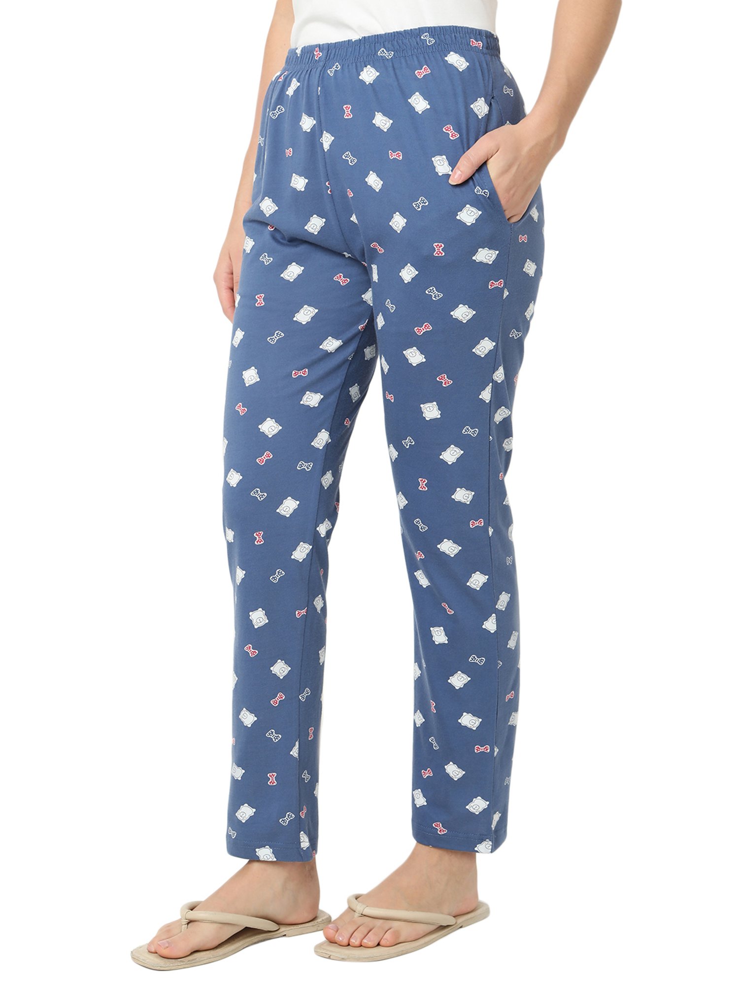 Smarty Pants Blue & White Cotton Printed Lounge Pants