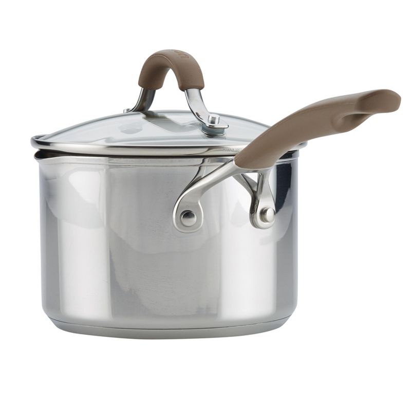 Circulon Innovatum 2qt Stainless Steel Nonstick Covered Straining Saucepan with Pour Spouts Champagne