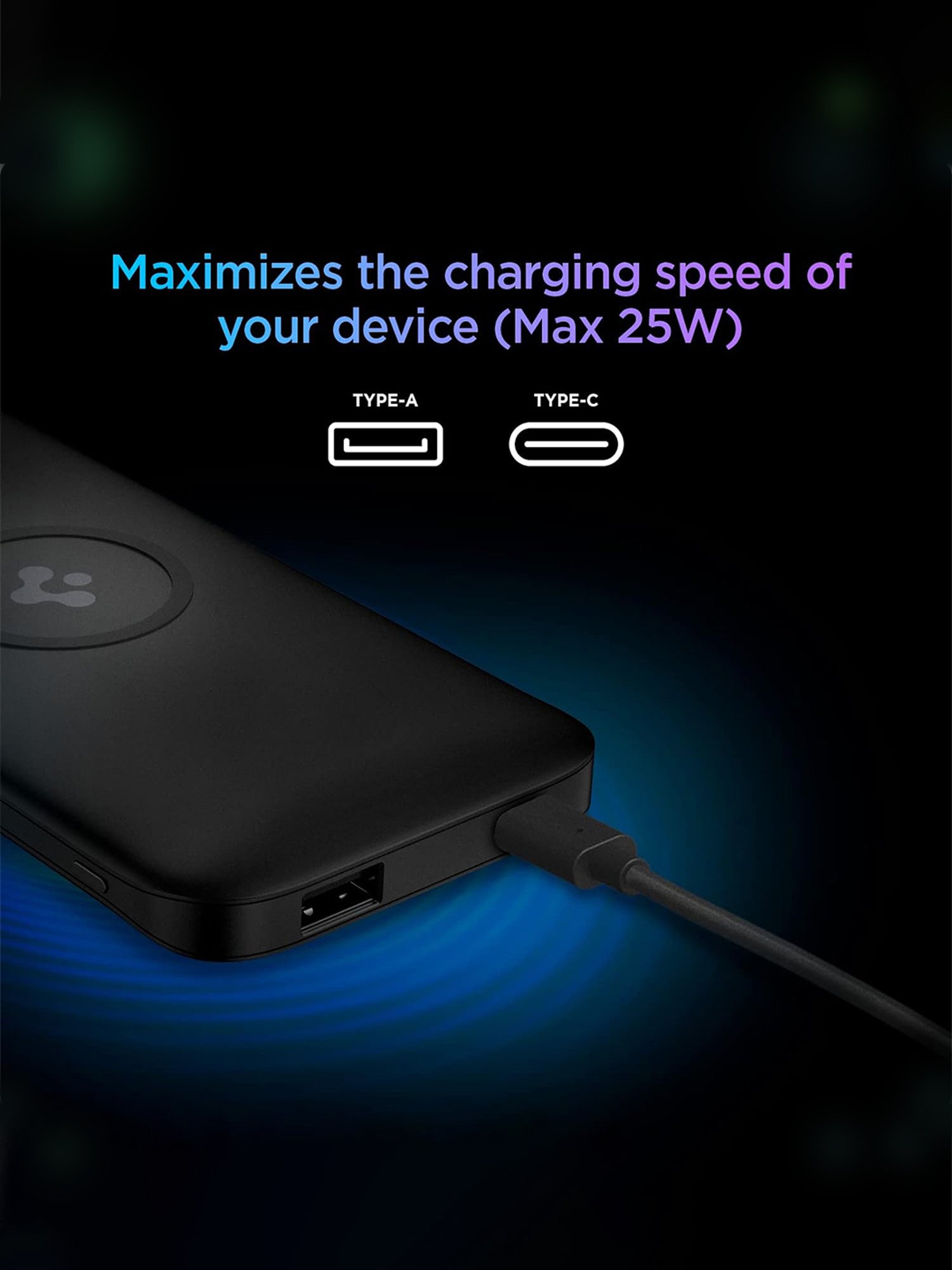 Spigen 2in1 10000 mAh Wireless Charging Power Bank with USB-A, USB-C 20W Fast Charging (Black)