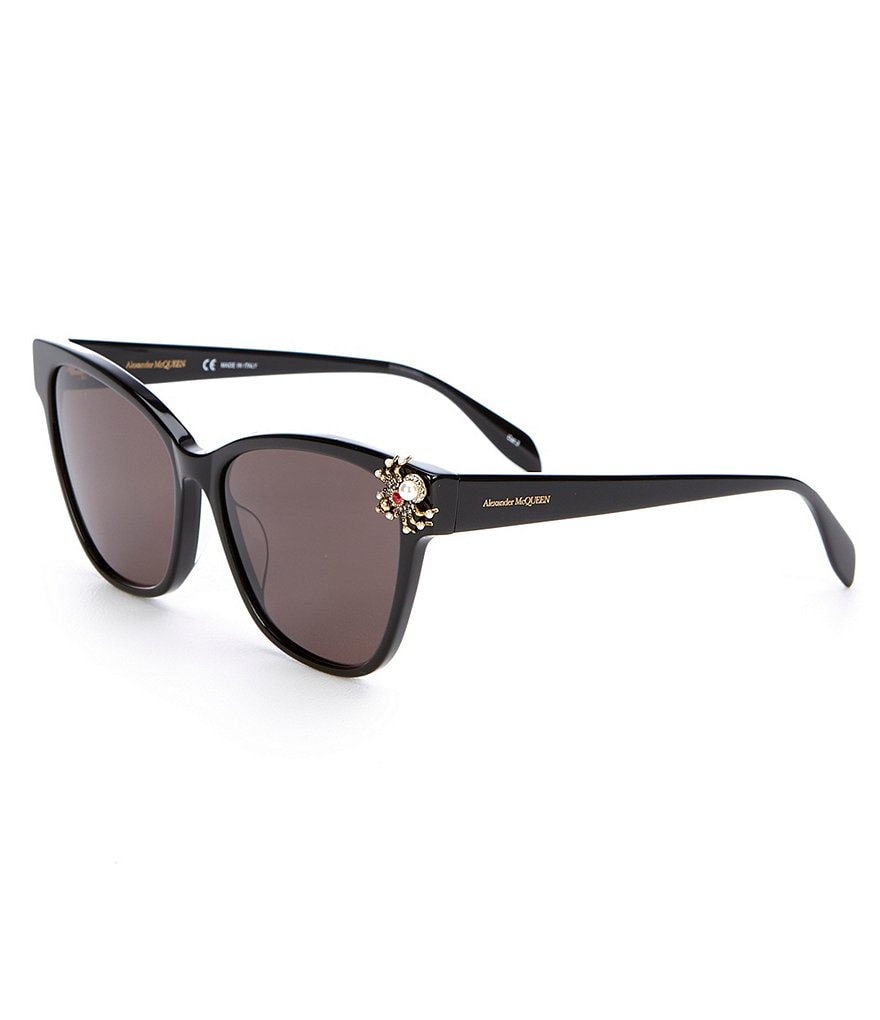 Alexander McQueen Black Cat Eye Jeweled Spider Sunglasses