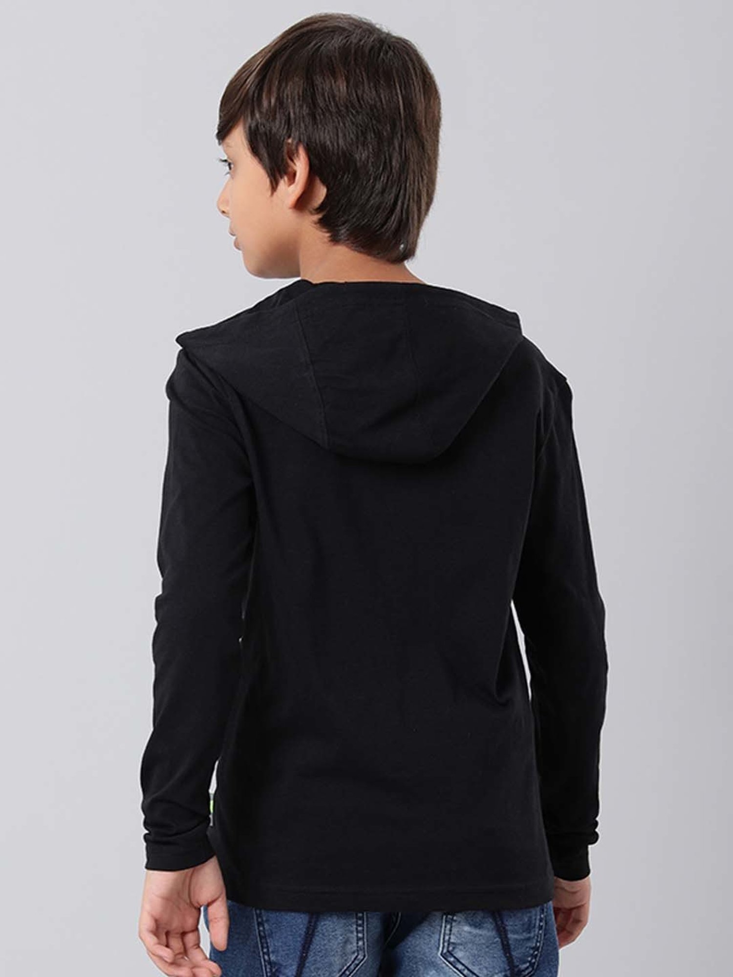 Indian Terrain Boys Black Cotton Printed Full Sleeves T-Shirt