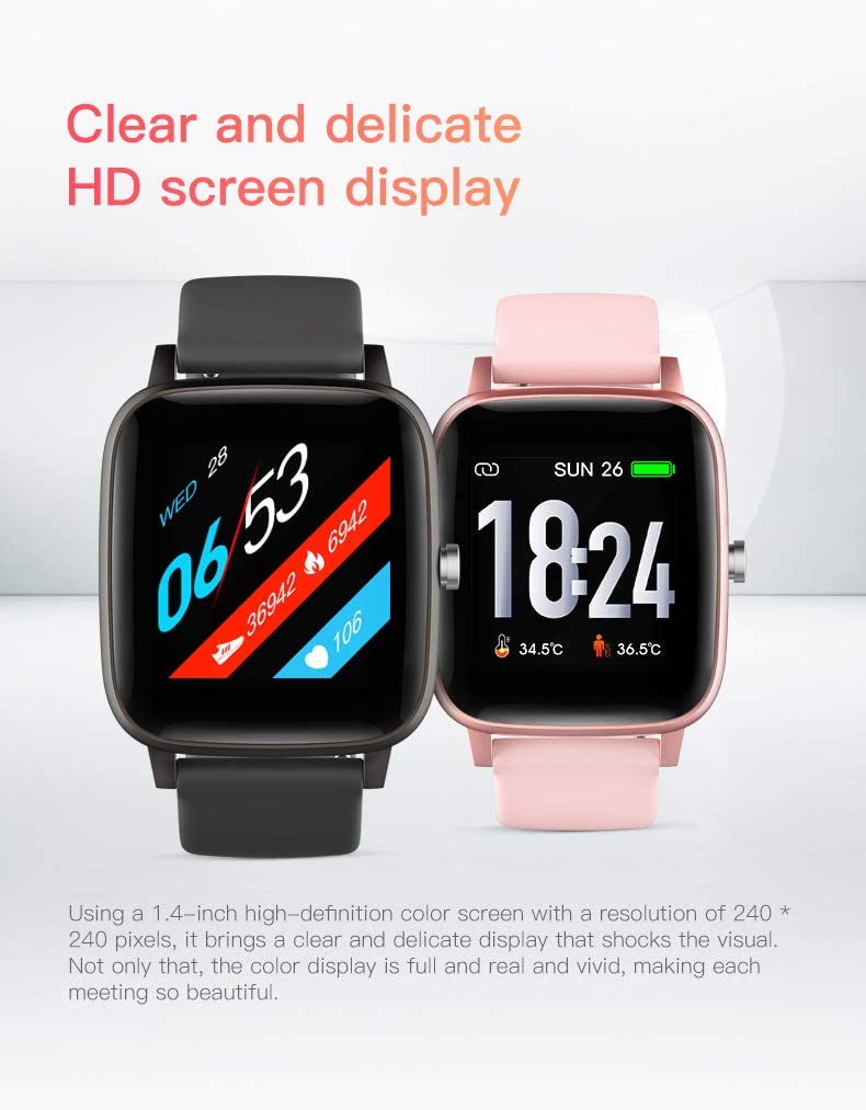 Smart Watch,Body Temperature Measurement ,IP67 Waterproof,Sports Data, Calorie Monitoring,Smart Sports Bracelet,Heart Rate ,Blood Pressure, Blood Oxygen (Pink)