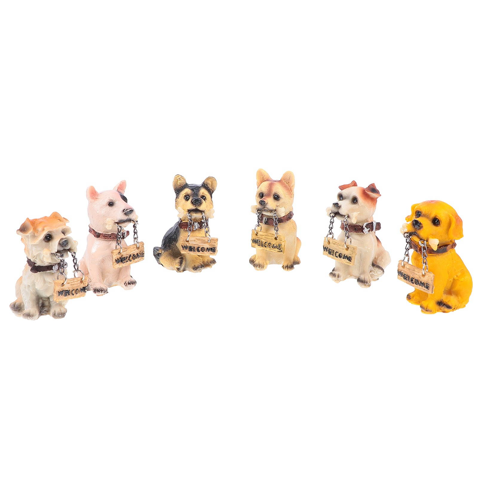 6pcs Lovely Resin Welcome Ornament Courtyard Decorative Craft Shop Welcome Ornament Resin Dog Decor Welcome Figurine