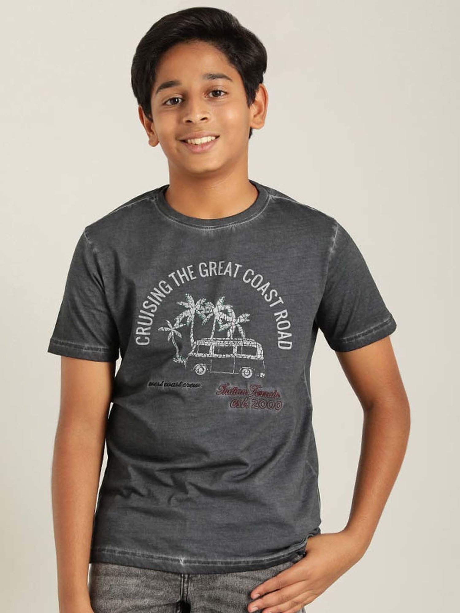Indian Terrain Kids Grey Cotton Printed T-Shirt