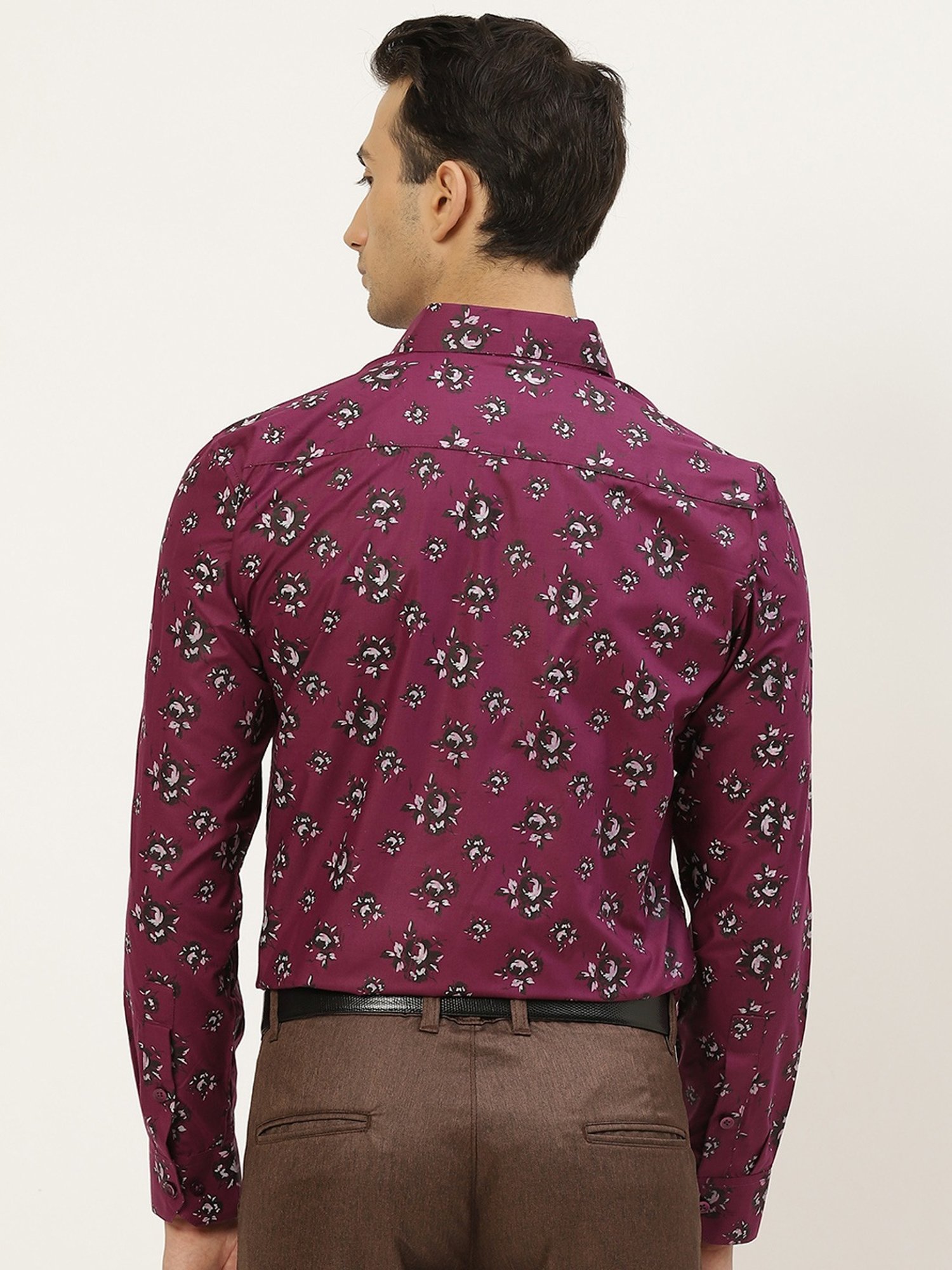 Sojanya Magenta Cotton Regular Fit Floral Print Shirt
