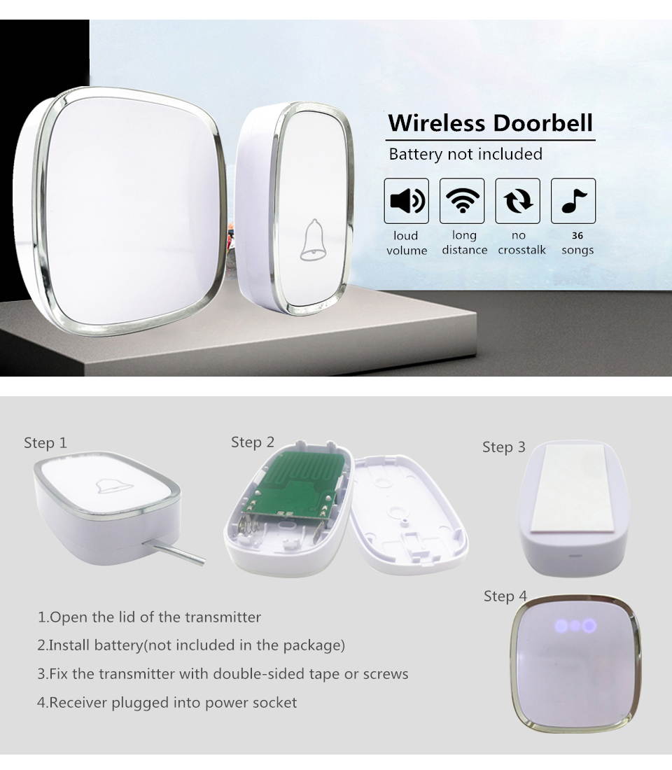 Household Wireless Doorbell Communication Digital Music Doorbell 36 Ring tunes 4 Volume
