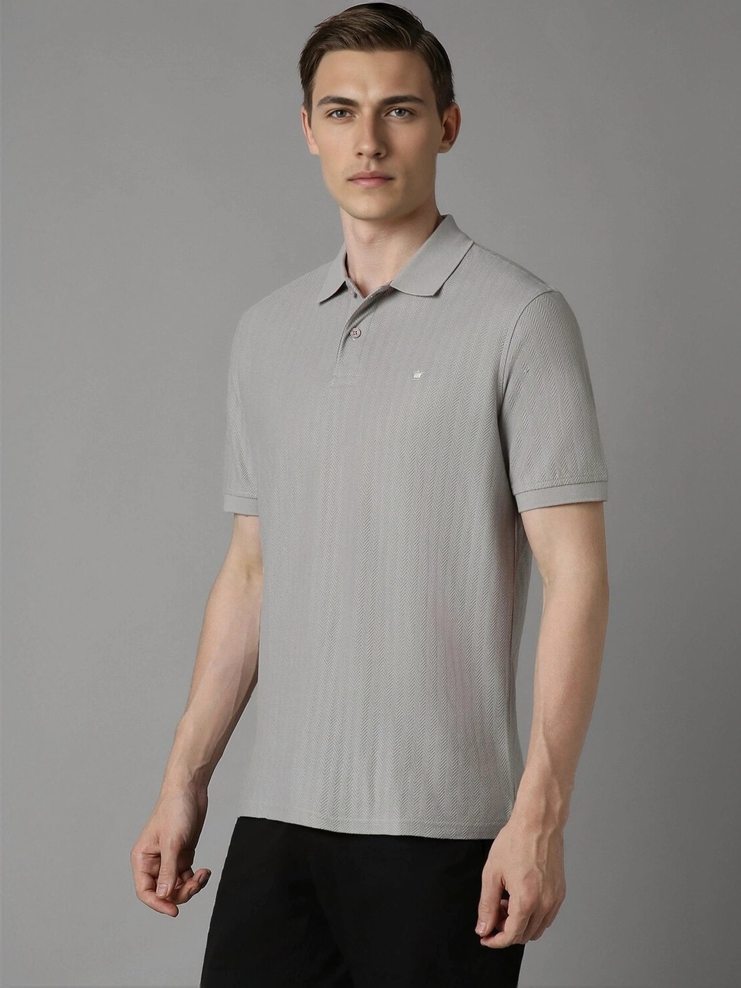 Louis Philippe Grey Cotton Regular Fit Polo T-Shirt