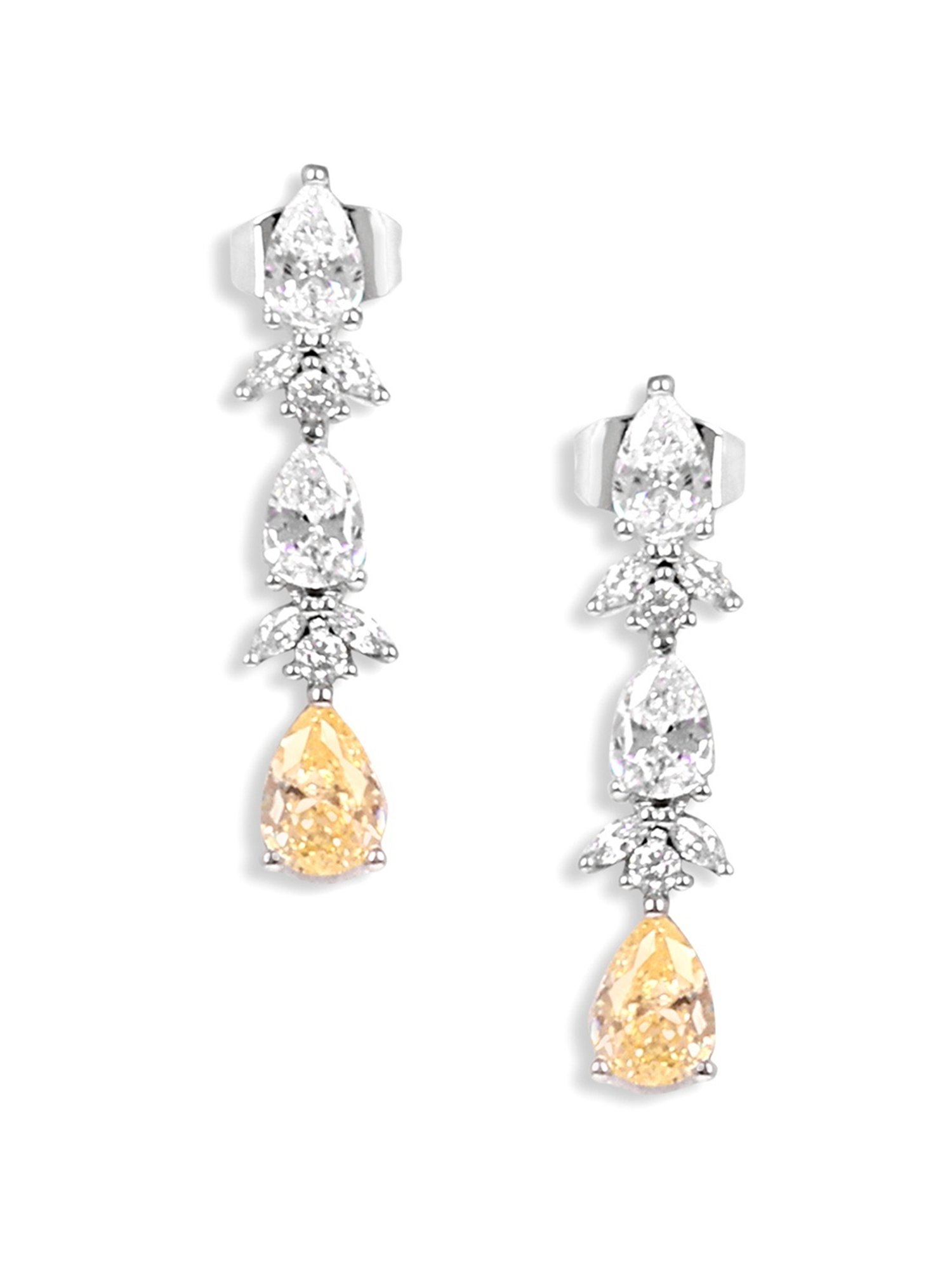 The Real Effect London Sonah Silver Citrine and White Stones Dangler Earrings