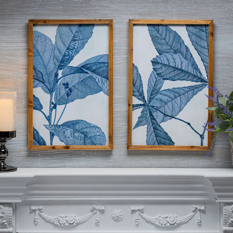 Lone Elm Studios Assorted Style, Ink Blue Leaf Prink with Barn Wood Frame (Set of 4)