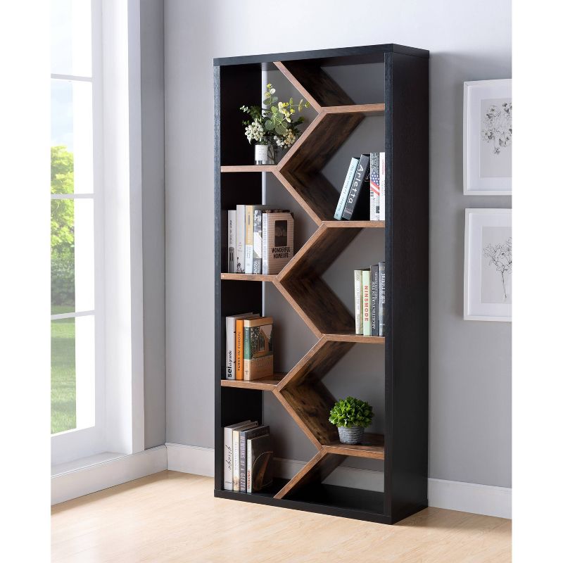 69" Achna 9 Shelf Bookshelf Black/Dark Walnut - miBasics