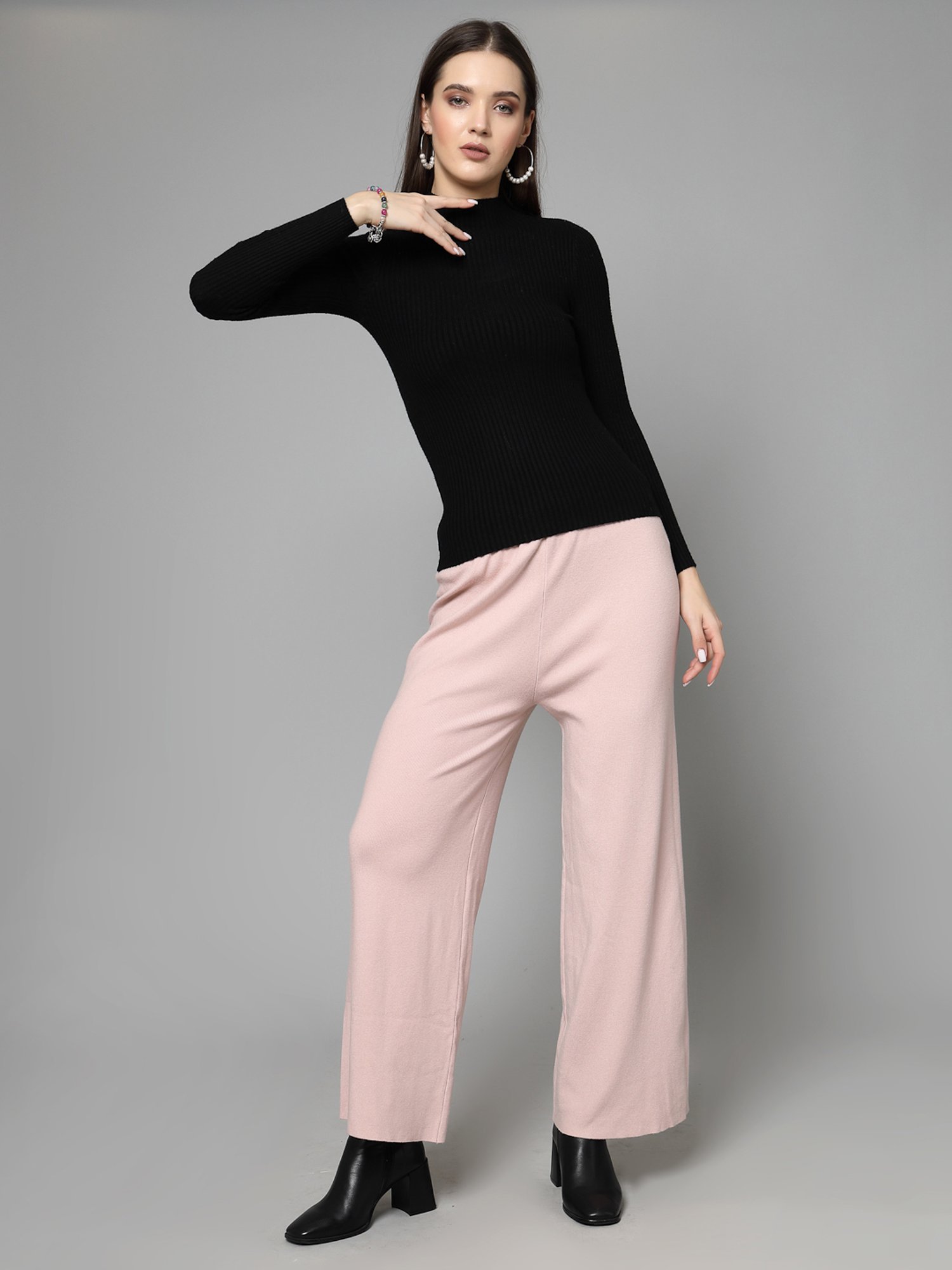 Mafadeny Peach Regular Fit Mid Rise Palazzos