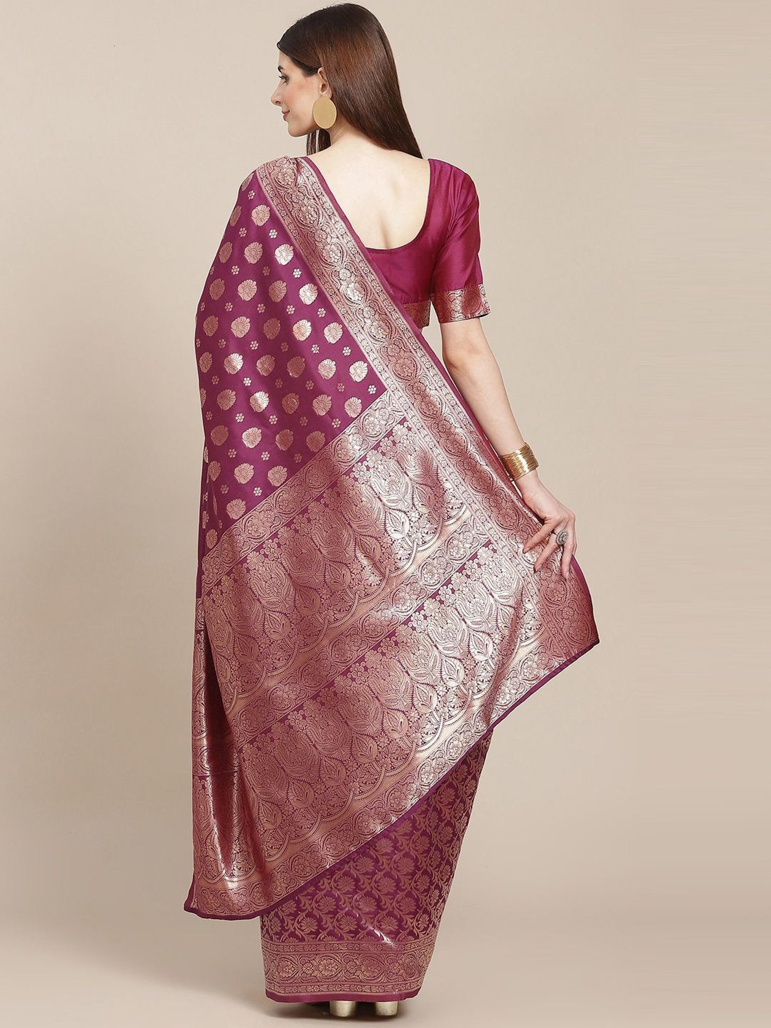 KSUT Purple Silk Woven Saree With Unstitched Blouse