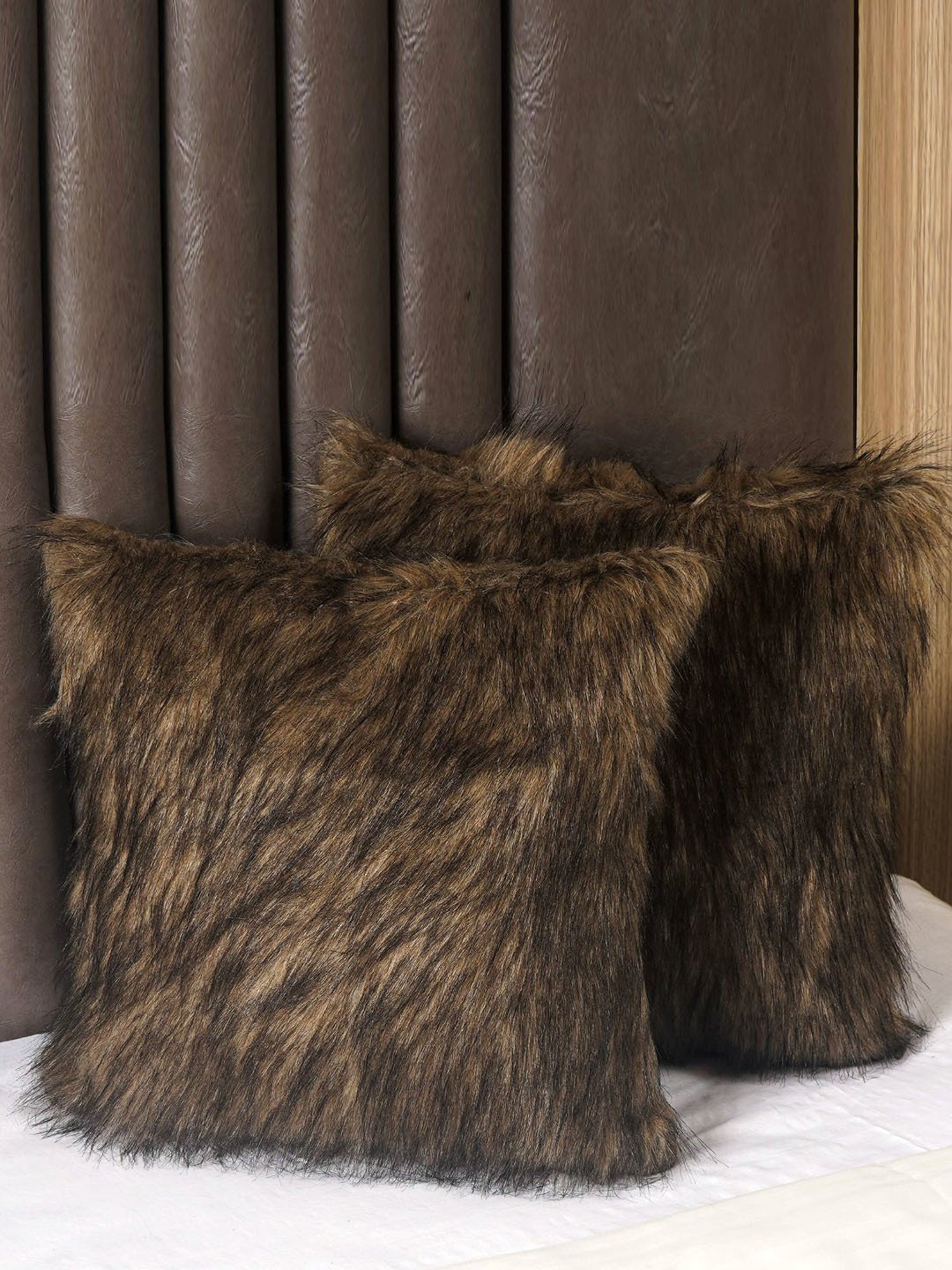 The Artment BrushedDreams Faux Fur Cocoa Brown Cushion Cover (Set of 2)