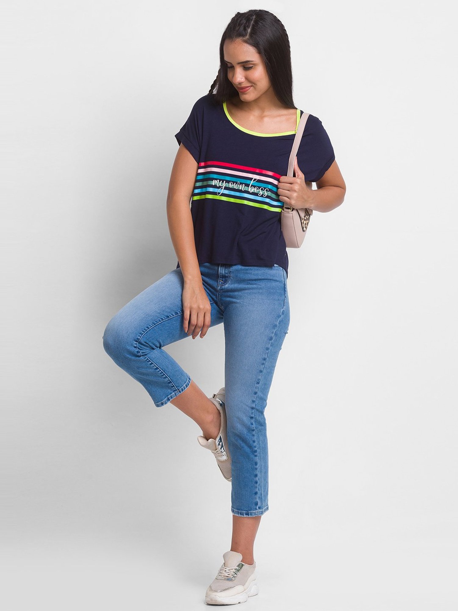 Spykar Blue Printed T-Shirt