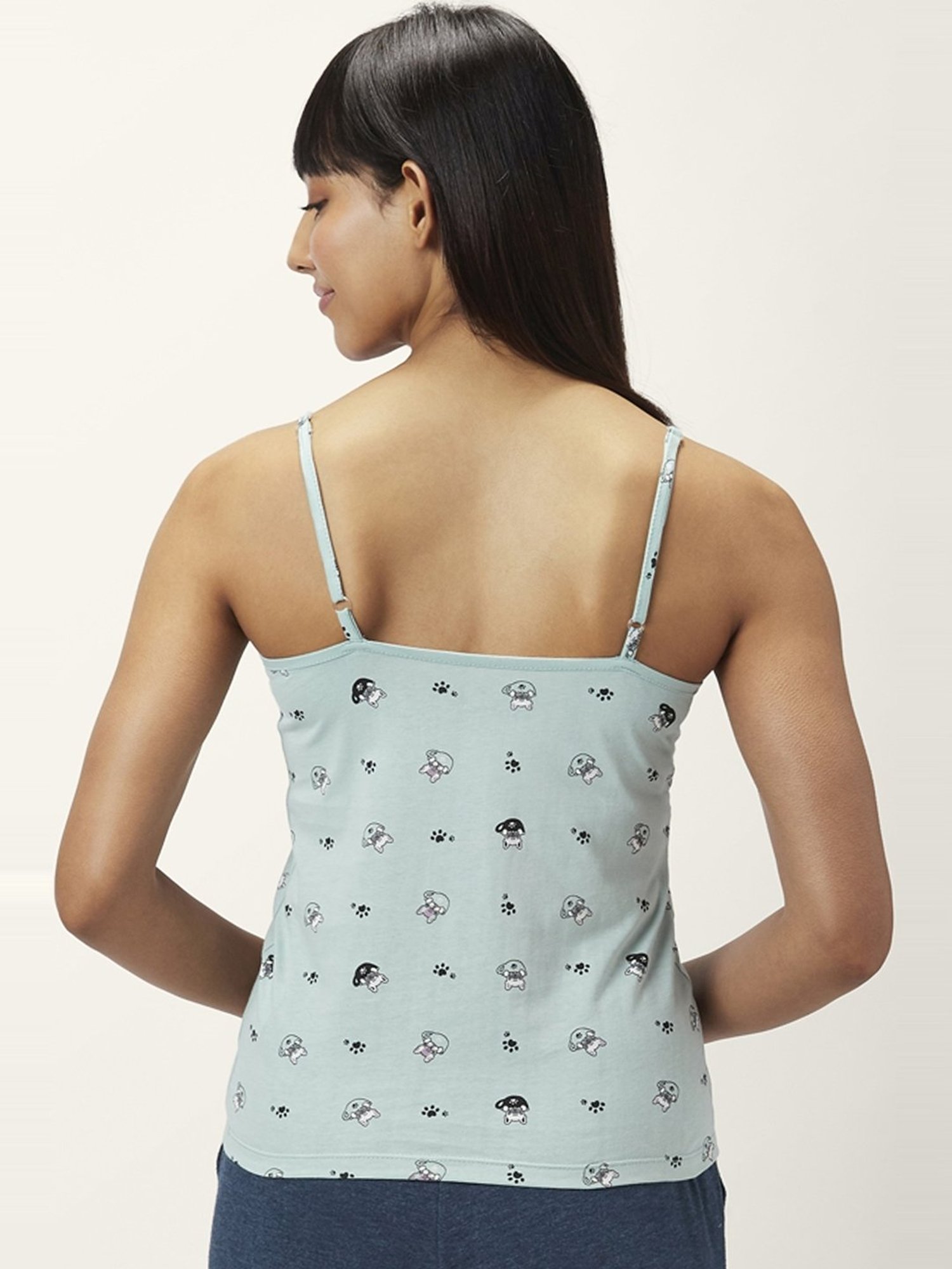 Dreamz by Pantaloons Sage Green & Pink Cotton Printed Camisoles - Pack Of 2