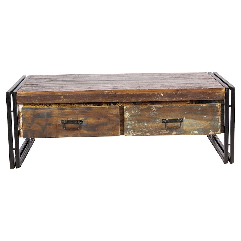 Old Reclaimed Wood Coffee Table with Double Drawers - (16H x 41W x 24D) - Natural - Timbergirl