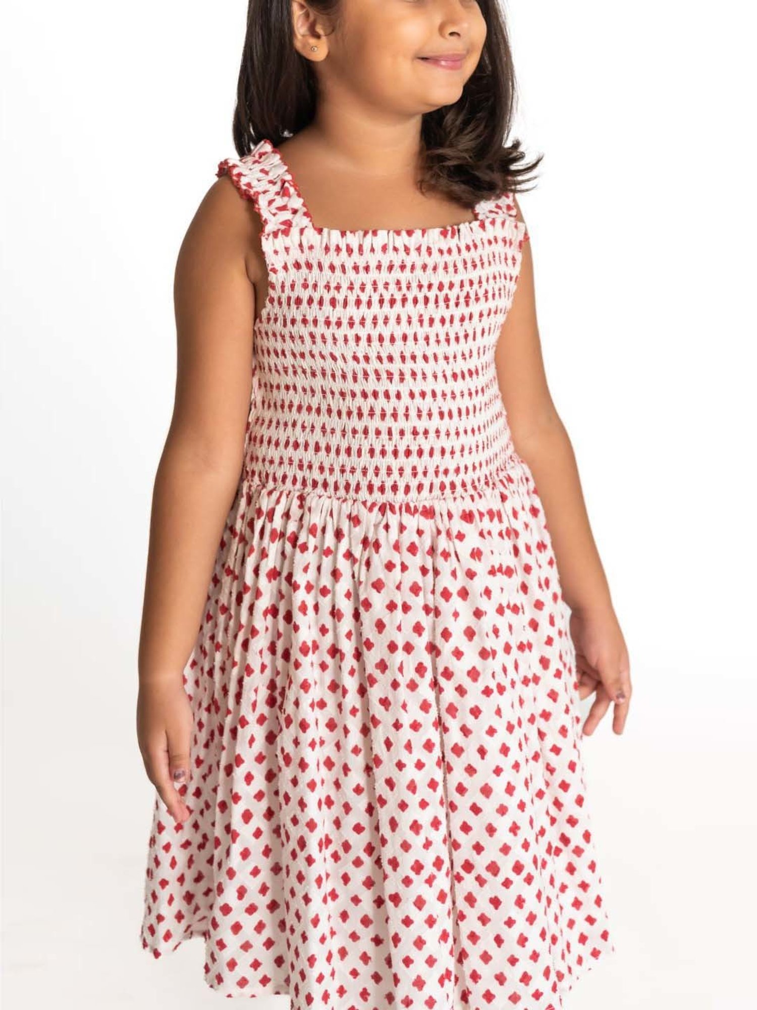 A Little Fable Kids Red & White Cotton Printed Dress