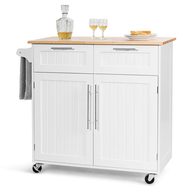 Costway Rolling Kitchen Cart Island Heavy Duty Storage Trolley Cabinet Utility White