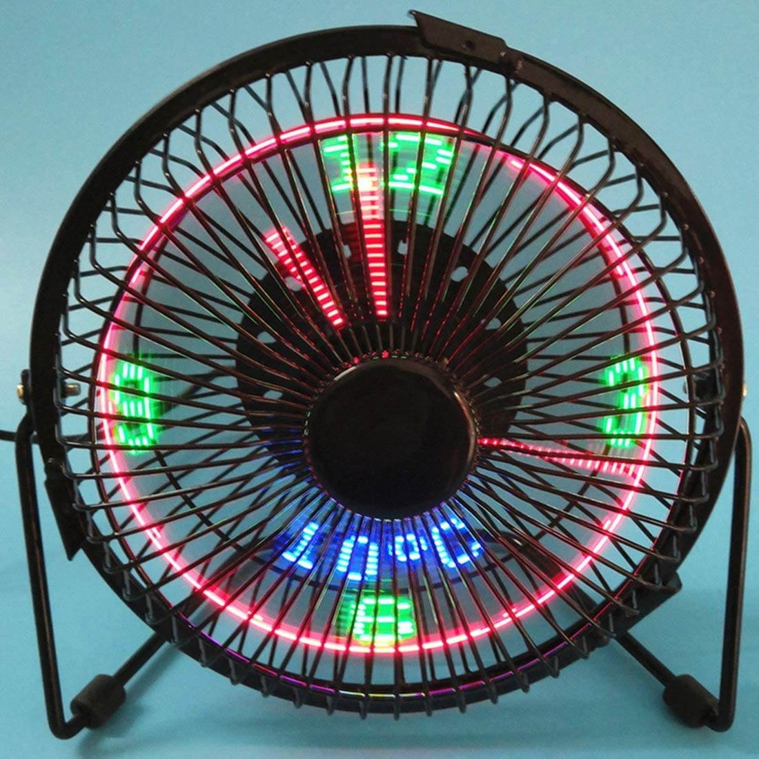 Metal Frame 1.5M USB Cable LED Fan 6" Portable Mini Cooling Fan Digital Clock Temperature Display for Office Home Desktop (Color : Black) USB Fan