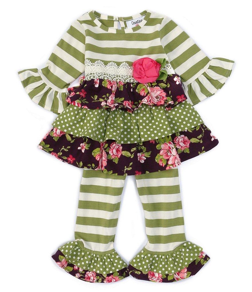 Peek Baby Girls 3-24 Months Long-Sleeve Embroidery Floral Print Babydoll Top & Pant Set