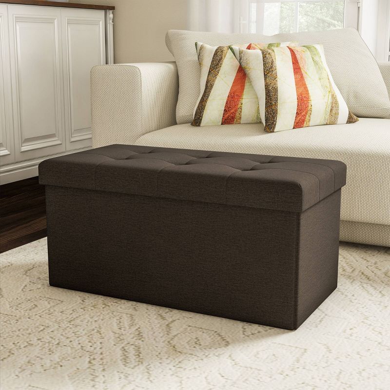 Large Folding Storage Bench Ottoman with Removable Bin Brown - Yorkshire Home