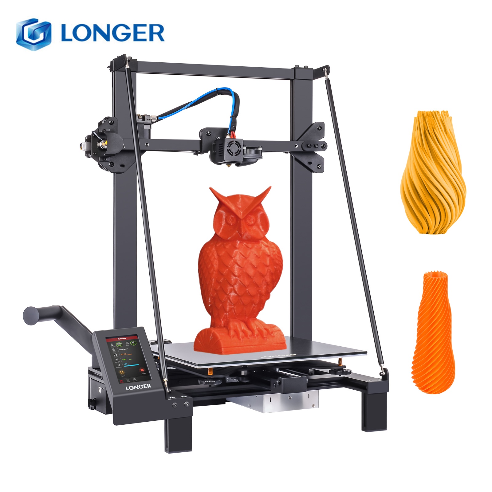 LONGER LK5 Pro FDM 3D Printer 90% Pre-Assembled 300x300x400mm Large Print Size with 4.3 Inch Full Color TouchScreen TMC2208 Ultra-Quiet Driver Stable Triangular Structure Filament Detector Resume