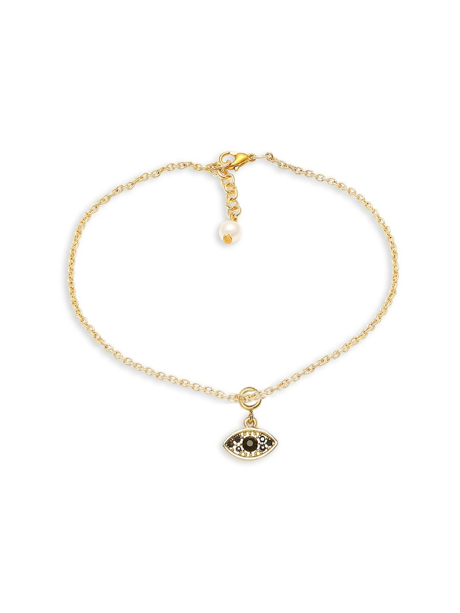 Oomph Gold Fashion Delicate Evil Eye & Heart Design Charms Anklets - Set of 2