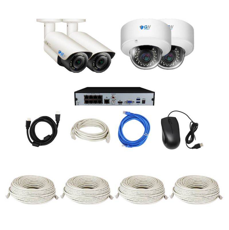 GW 8 Channel H.265 4K NVR 5MP 1920P 2.8~12mm Lens, Video Plug & Play IP Security System - 4 x POE 5MP Weatherproof IP Cameras (2TB Hard Drive Included)