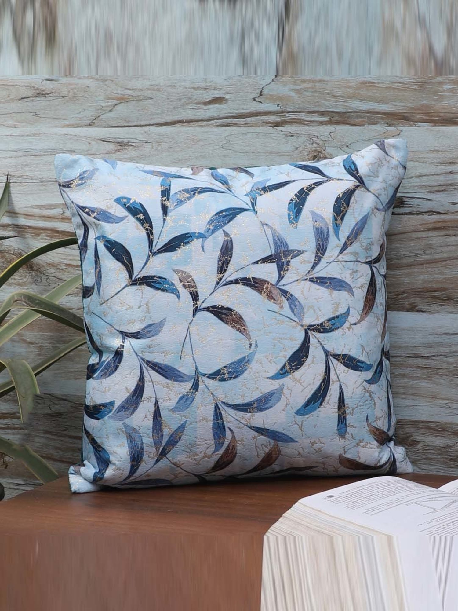 MFD HOME Furnishing Blue Velvet Cushion Cover - Set of 1