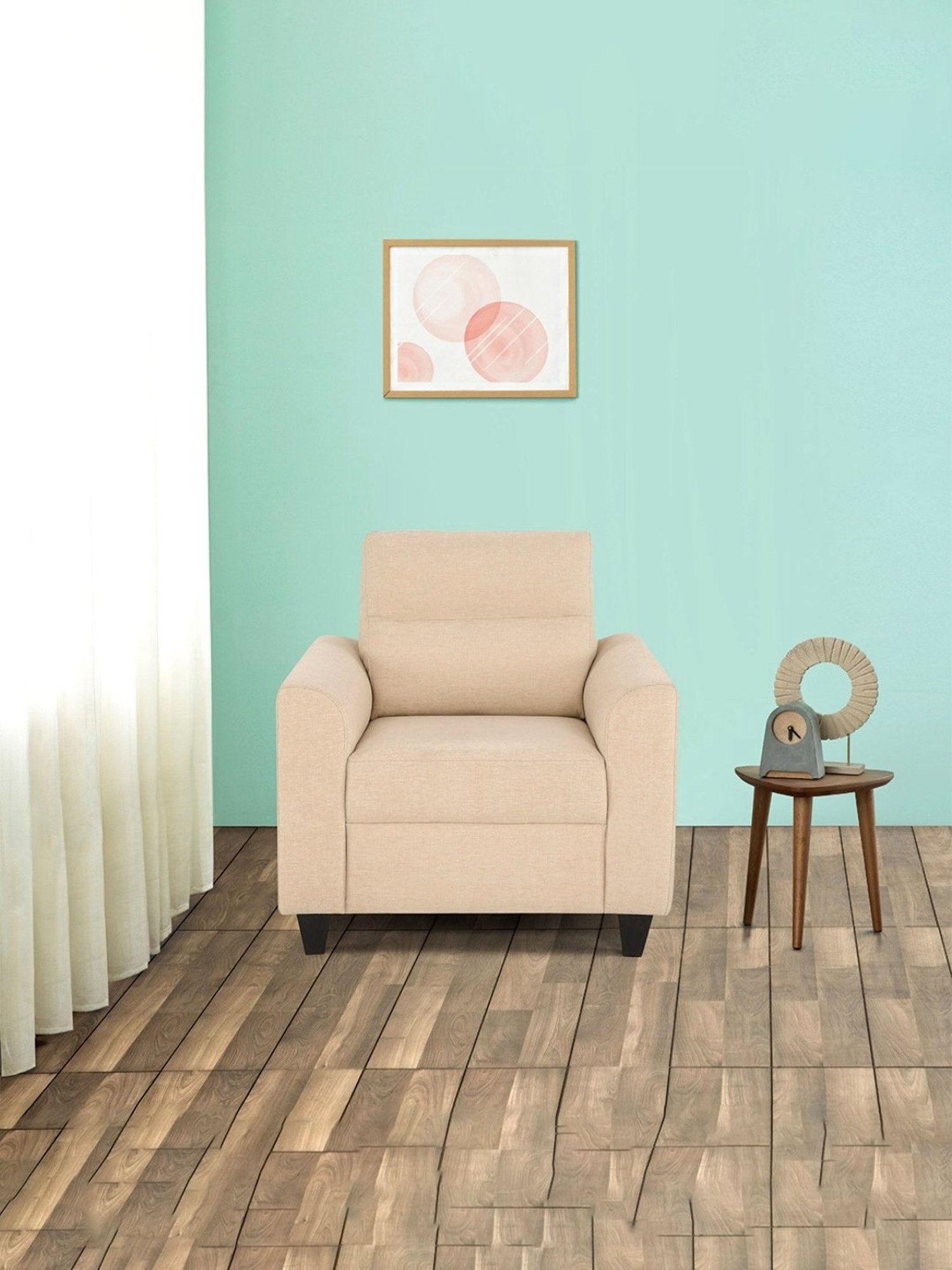 Duroflex Ease Beige Neem Wood 1 Seater Sofa