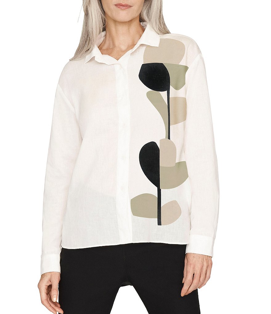 b new york Organic Geometric Placement Print Button Front Top