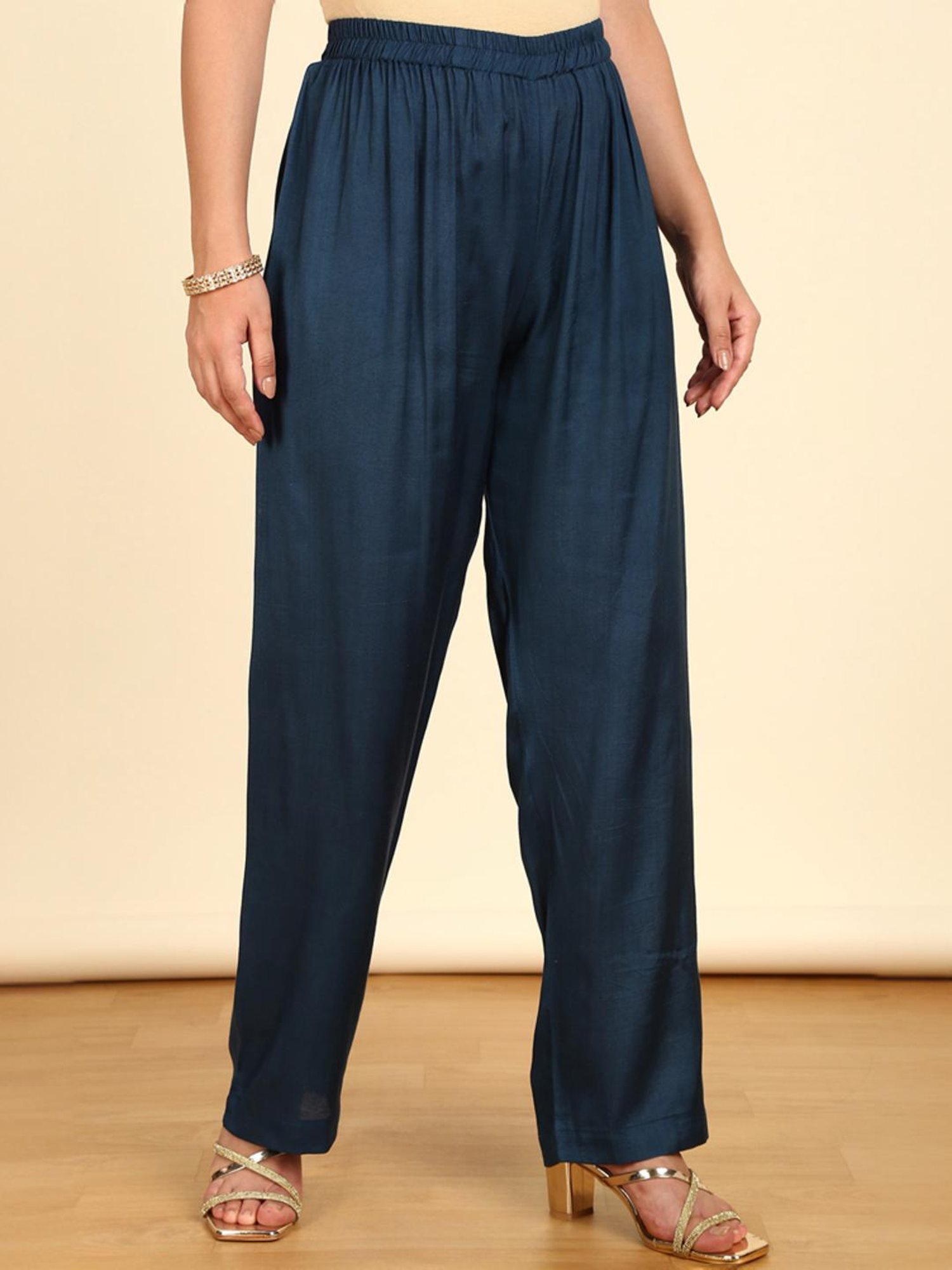 Soch Womens Navy Blue Silk Blend Zari Woven Unstitch Dress Material With Mirror & Cutdana