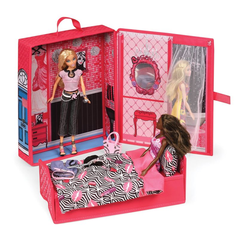 Home & Go Dollhouse Playset Travel & Storage Case with Bed/Bedding for 12" Fashion Dolls - Pink