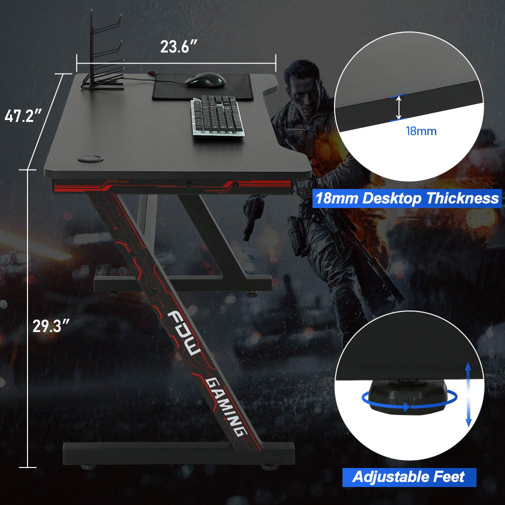 Gaming Desk Computer Desk Office Desk Extra Large Modern Ergonomic PC Carbon Fiber Writing Desk Table with Cup Holder Headphone Hook